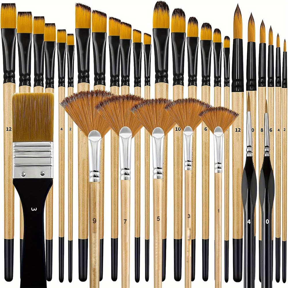 Cross-border 32-piece oil paint brush set nylon wooden handle flat brush row brush hand-painted wall painting gouache acrylic art brush