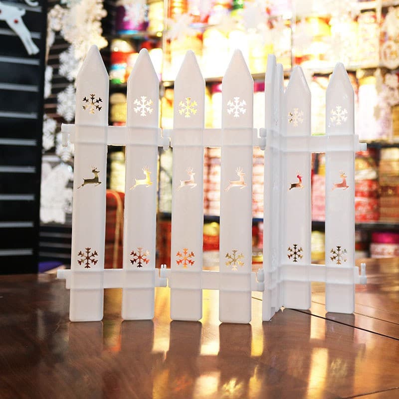 Christmas Tree Scene Decorations Fence Deer Snowflake Cut-out White PVC Christmas Fencing In Stock