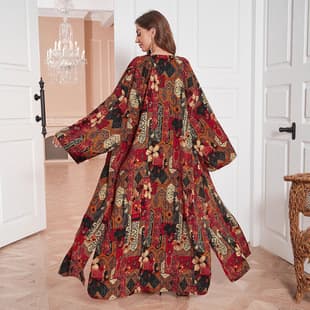 For Women Foreign Trade Apparel Cape Drop Shoulder Sleeve Printed Robe