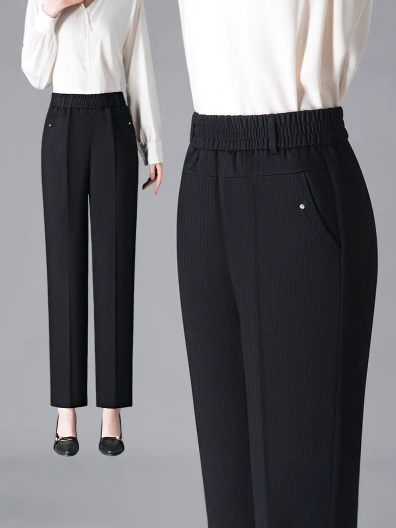 2502 Mesh Fabric Women's Pants for Middle-Aged and Elderly Mothers, New 2025 Spring Extra Large Plus Size Straight-Leg Granny Pants with Stretch
