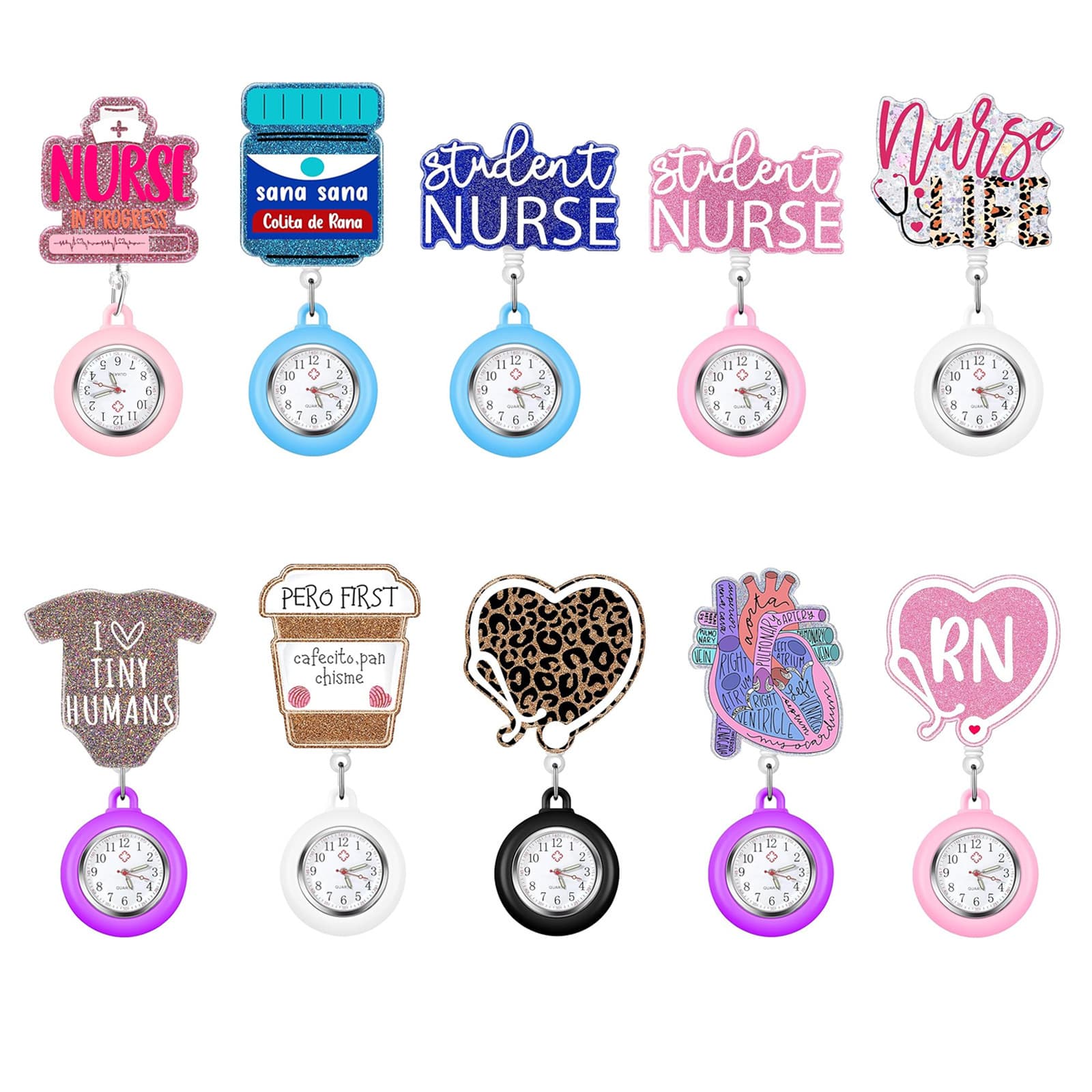 Cross-border hospital stethoscopes and syringes, retractable FOB nurse pocket watch, name tag, hanging watch, quartz watch