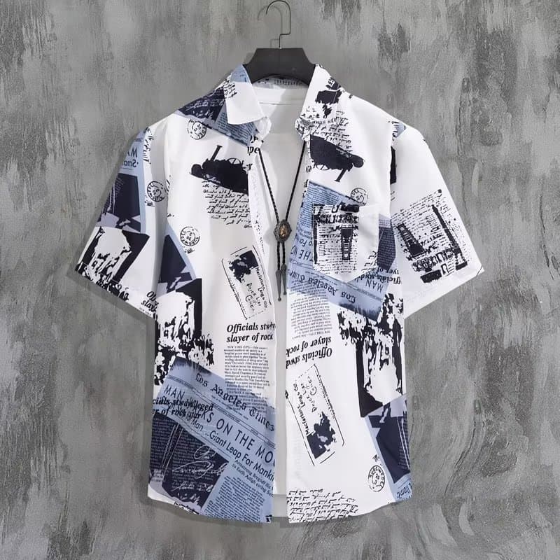 Handsome Loose Draped Short-sleeved Floral Shirt Men's Korean-style Trendy Ins Hong Kong-style Retro Beach Shirt for Couples