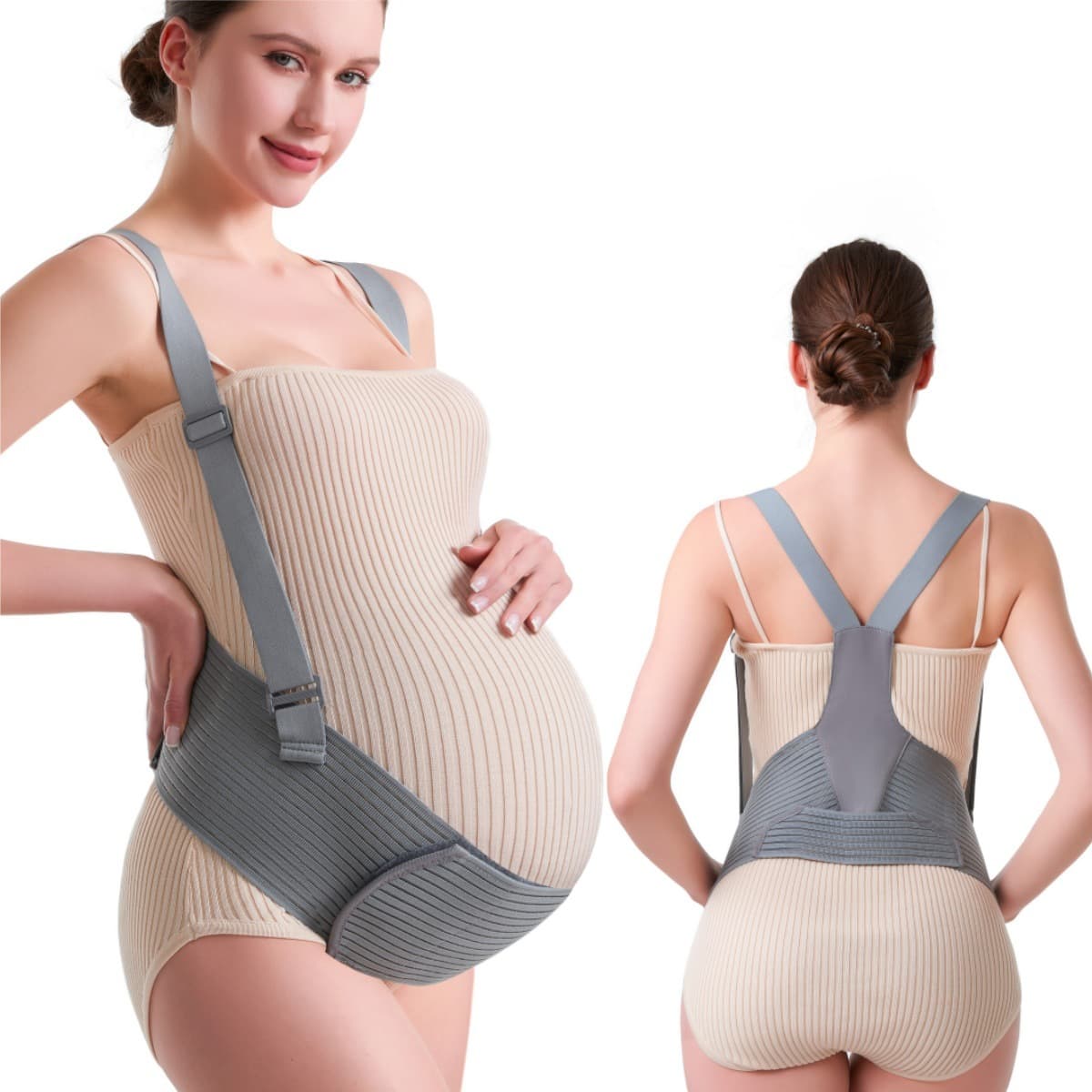 Prenatal Belly Support Belt with Shoulder Straps, U-Shaped Maternity Support Belt for Mid-to-Late Pregnancy, Relieves Fatigue, Back Support Belt for Women