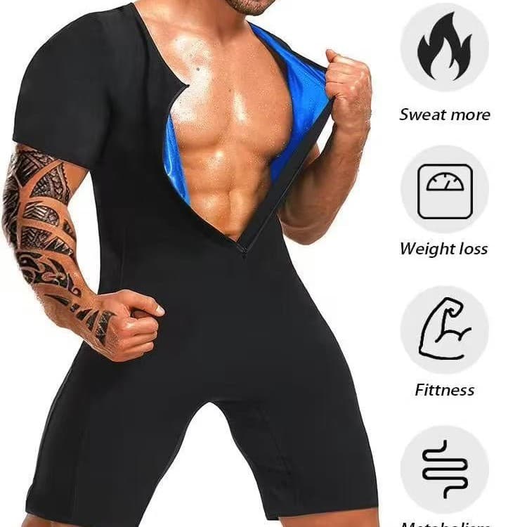 Men's Sweat Vest Shapewear Tummy Control Workout Top Round Neck Short Sleeve Slimming Bodysuit for Fitness