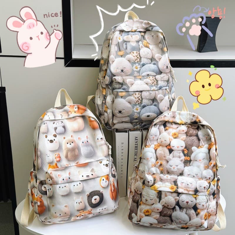 High School Middle School Student Girl Large Capacity Backpack Cute Cartoon Print Large Capacity Water-resistant Double Shoulder Backpack