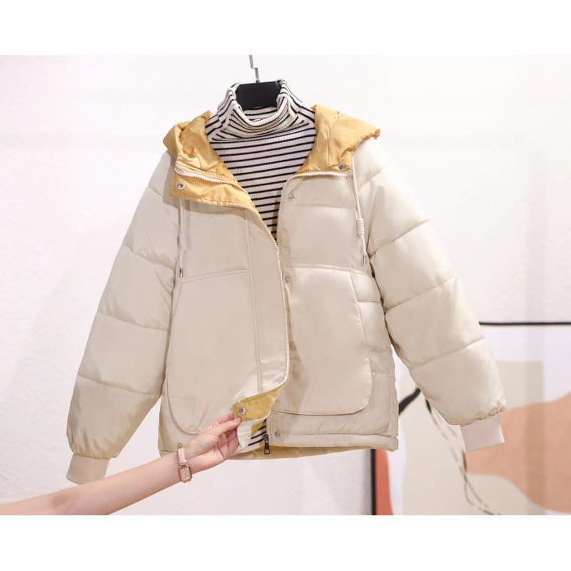 Korean style loose-fitting cotton-padded jacket, new style, short cotton-padded coat for petite women, versatile puffer jacket, black and blue.