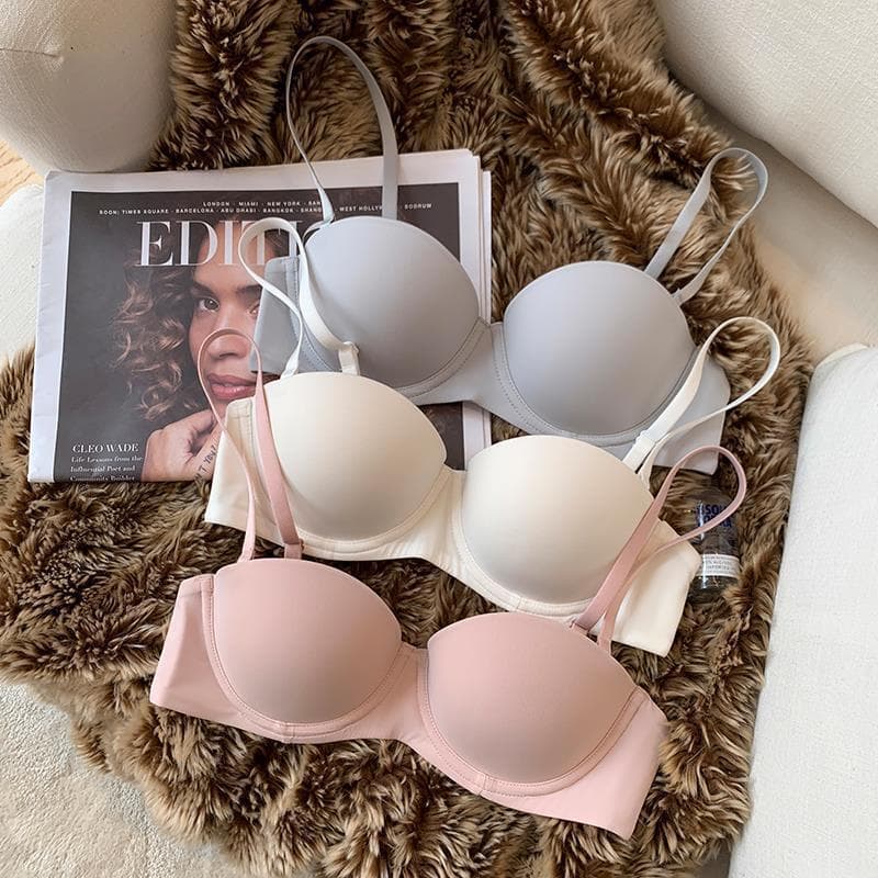 Smooth Seamless Half Cup Bra Women Thin Soft Steel Ring Adjustable Top Thin Bottom Thick Sexy Gathered Bra Nylon Polyester Fabric