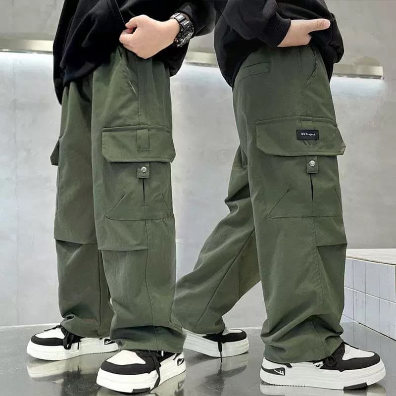 Boys' Cargo Pants 2026 New Style, Children's Long Pants for Big Kids, Adjustable Cuff Sweatpants, Loose Fit Trendy Pants
