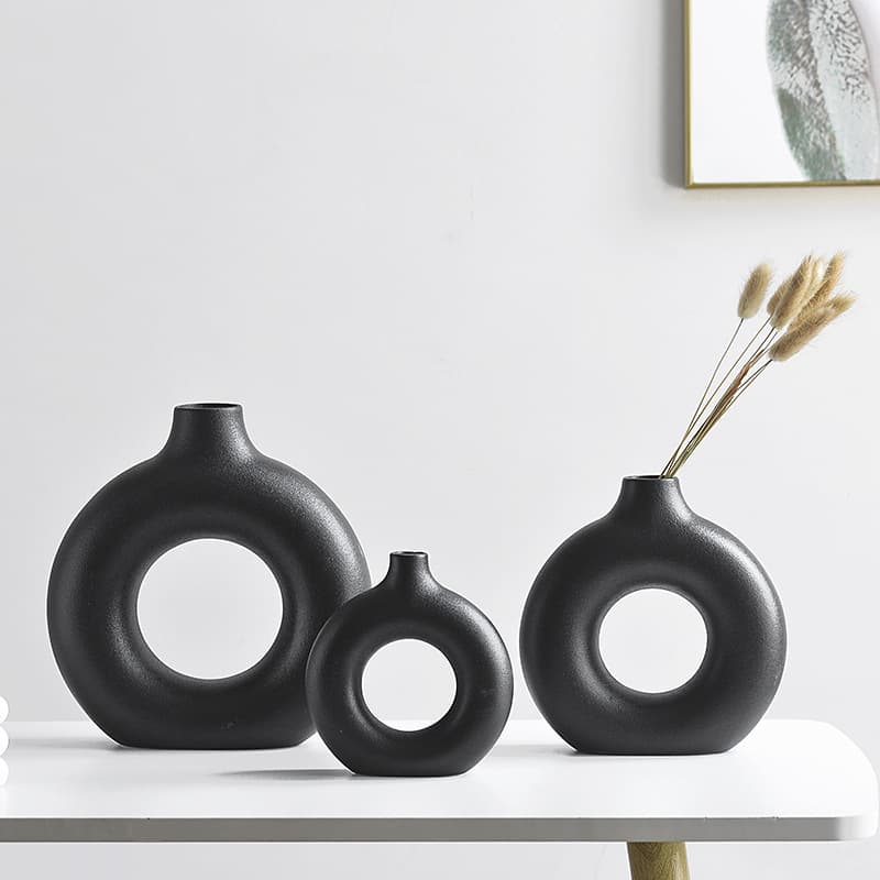 Cross-border Amazon Modern Minimalist Black Ceramic Vase Living Room Home Premium Geometric Art Decoration Flower Arrangement