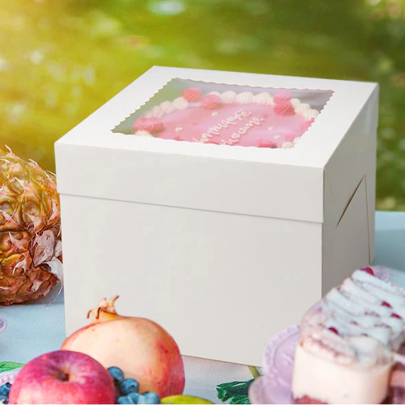 White cardboard top-and-bottom cake box with window, a hot-selling wholesale item on Amazon.