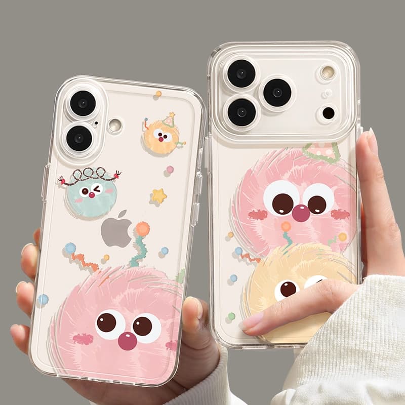 Cute Soot Sprite Case for iPhone 17, iPhone 16 Pro Max Shockproof, Cartoon Transparent for 15, Protective for 13, 14
