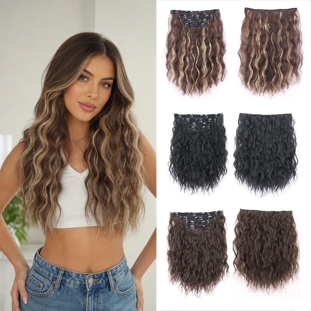 Water Wave Short Hair Extension Clip Set 4-Piece Hairpiece for Cross-Border E-Commerce Custom