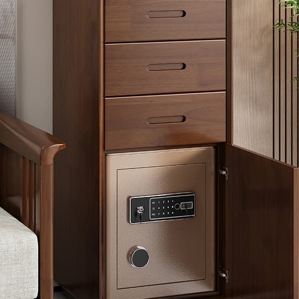 Solid Wood Bedside Cabinet Hidden Anti-Theft Safe Integrated Bedroom Fingerprint Password with Lock Smart Storage Cabinet