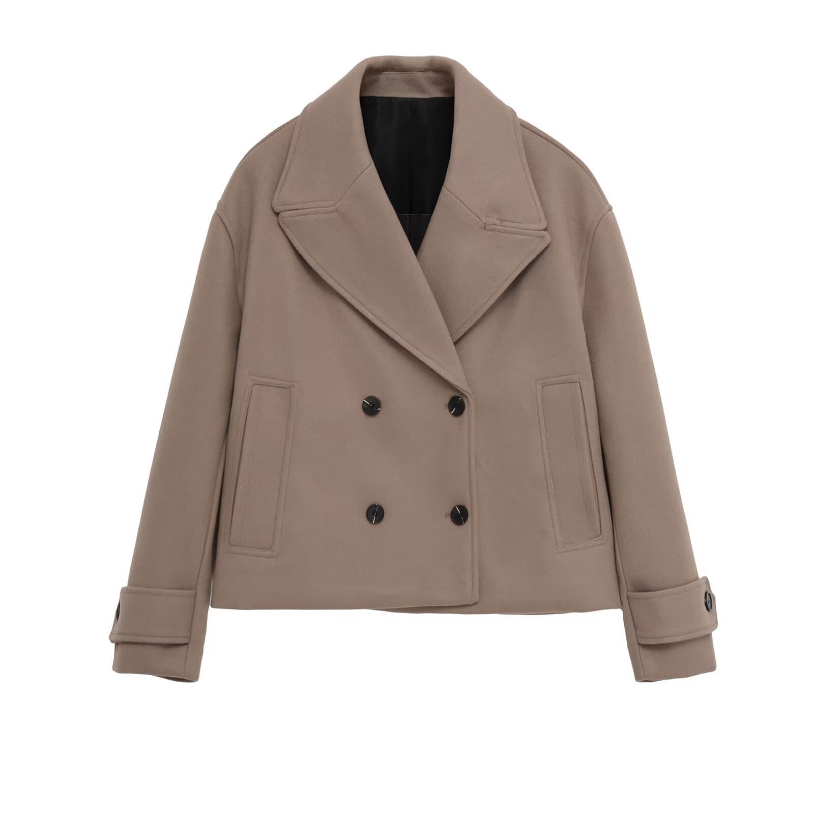2025 Autumn New Fashion Versatile Casual Simple Lapel Long Sleeve Double-Breasted Woolen Jacket Coat for Women