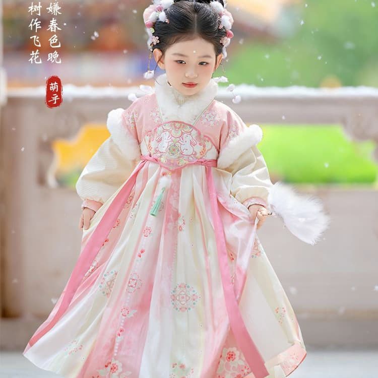 2026 New Girls' Hanfu New Ancient-style New Year's Greeting High-end Fleece-lined Children's Ancient Dress Super Ethereal Winter Tang Suit