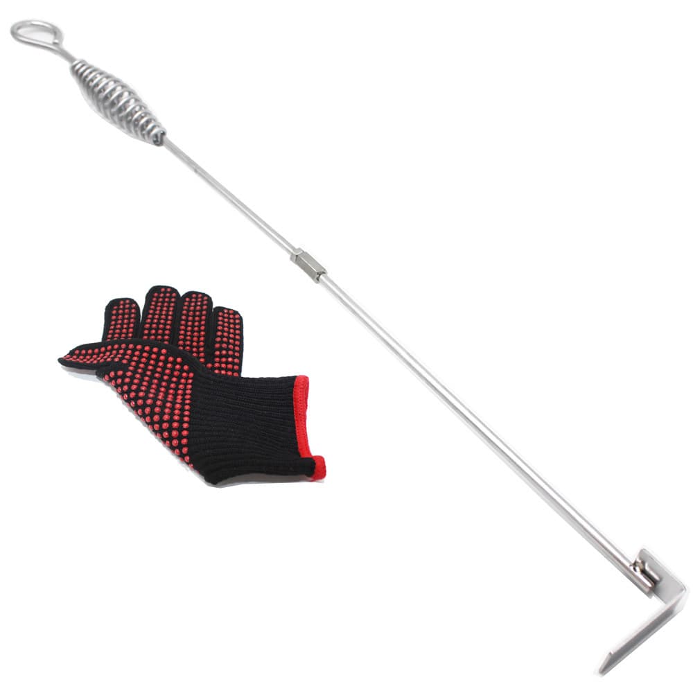 Stainless Steel Charcoal Pusher BBQ Tools Ash Rake, Charcoal Ash Garden Grill Cleaning Tool, Grill Accessories