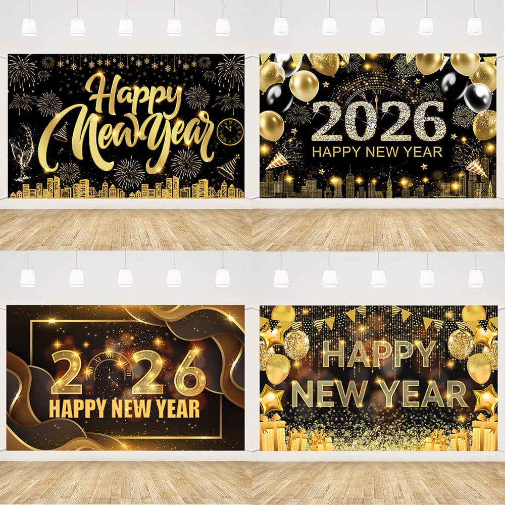 Cross-border New Year Happy Background Banner Garage Banner Amazon Hot Selling Flag New Year Atmosphere Decoration New Year Bunting