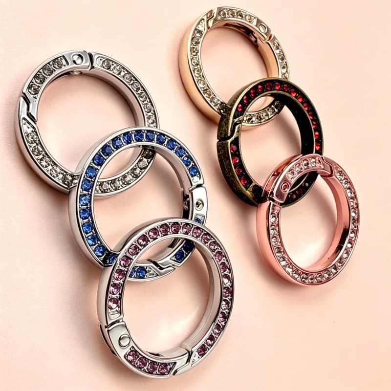 Factory wholesale double-sided diamond key ring ring spring ring open ring home car key ring bag pendant accessories