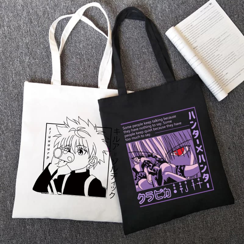 Hunter X Hunter Anime Print Canvas Shoulder Bag Harajuku Style Shopping Bag Student Handbag Black White Hot Sale in Africa Europe South America Southeast Asia North America Northeast Asia Middle East