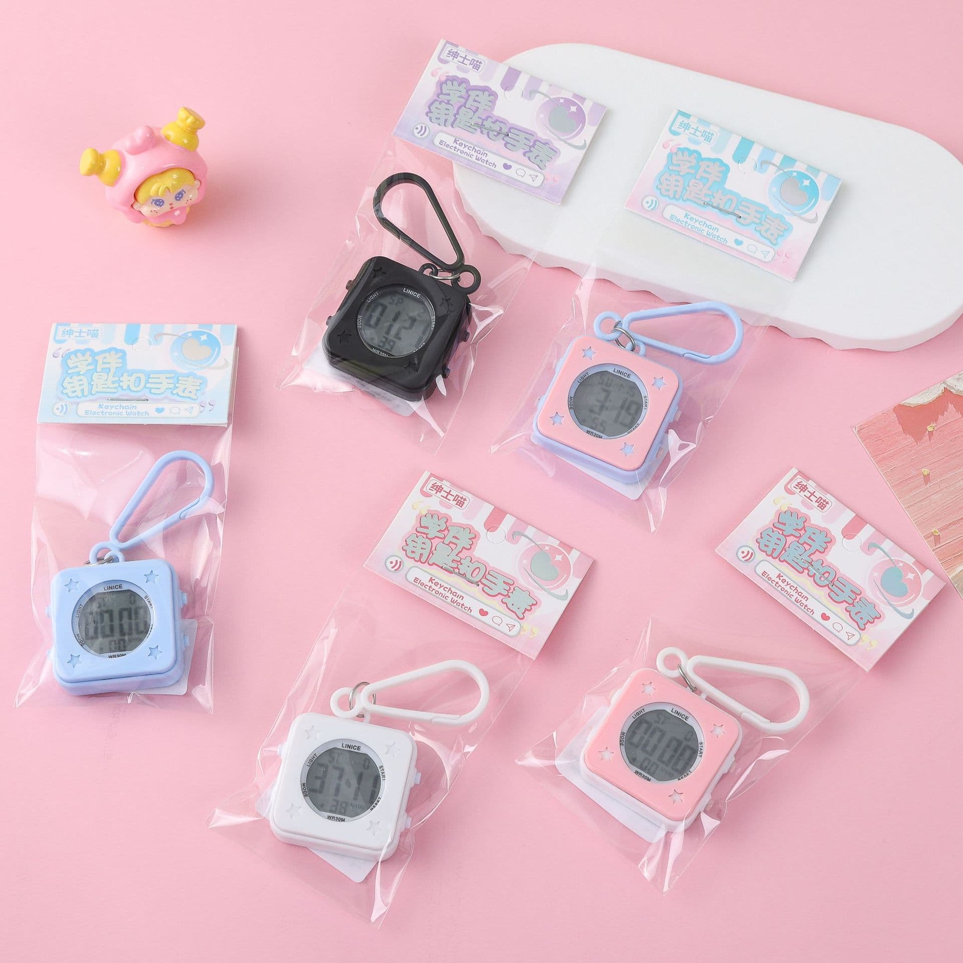 Keychain Watch Mini Watch Cartoon Keychain Cute Creative Keyring Small Pendant Alarm Clock Car Bag