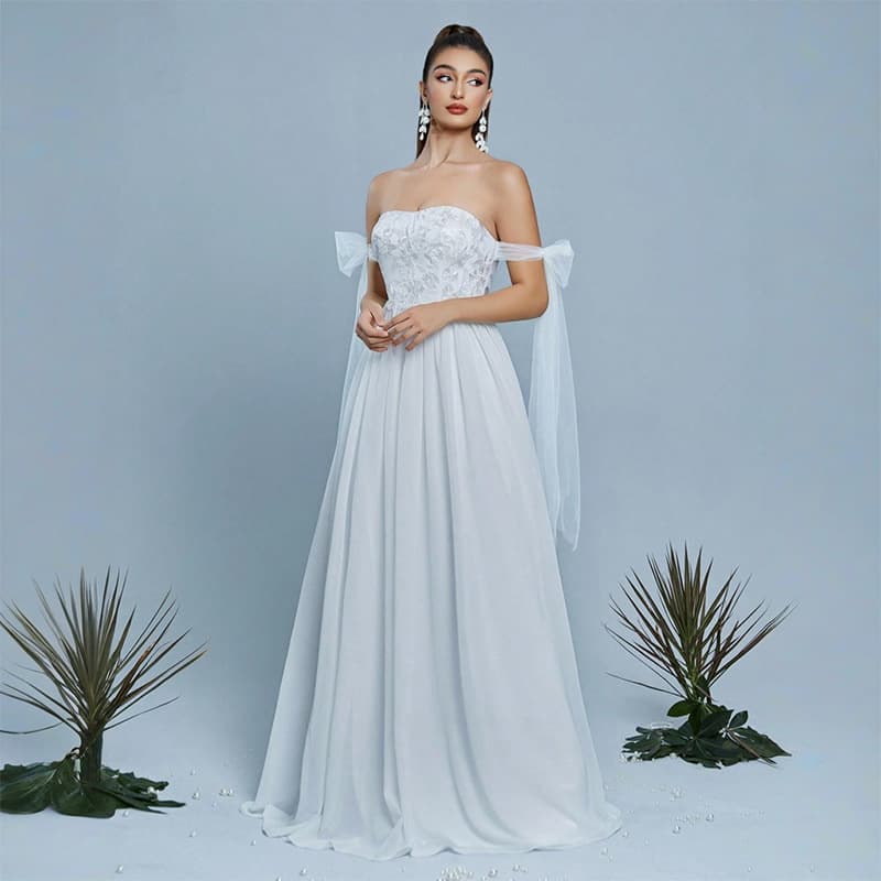 Tube Top Dress Women Morning Robe Engagement Dress Light Luxury Niche White Mesh Princess Dress Birthday Dress
