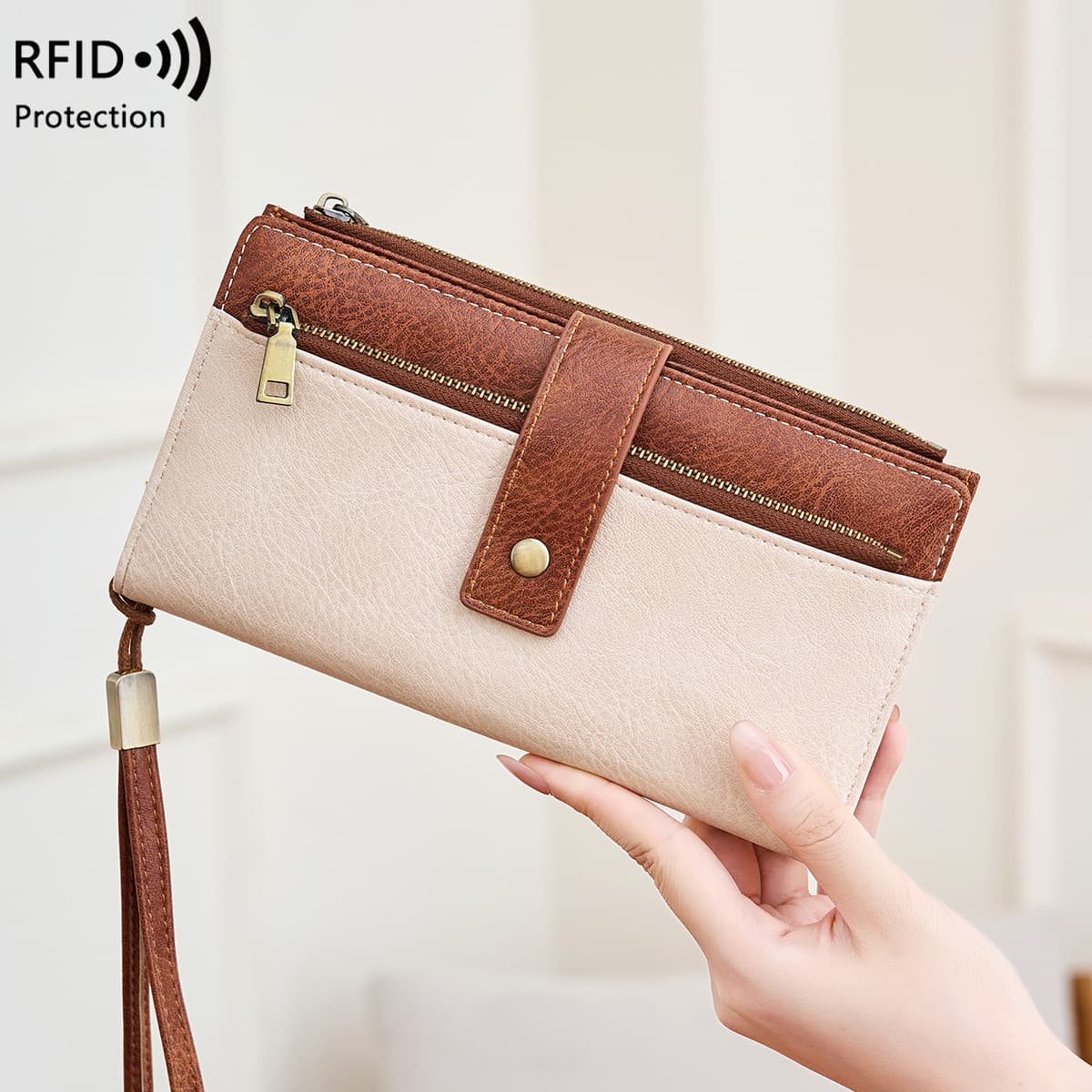 New Cross-Border RFID Blocking Women's Wallet, Multi-Card Slot Tri-Fold Long Clutch, European and American Retro Fashion Handbag