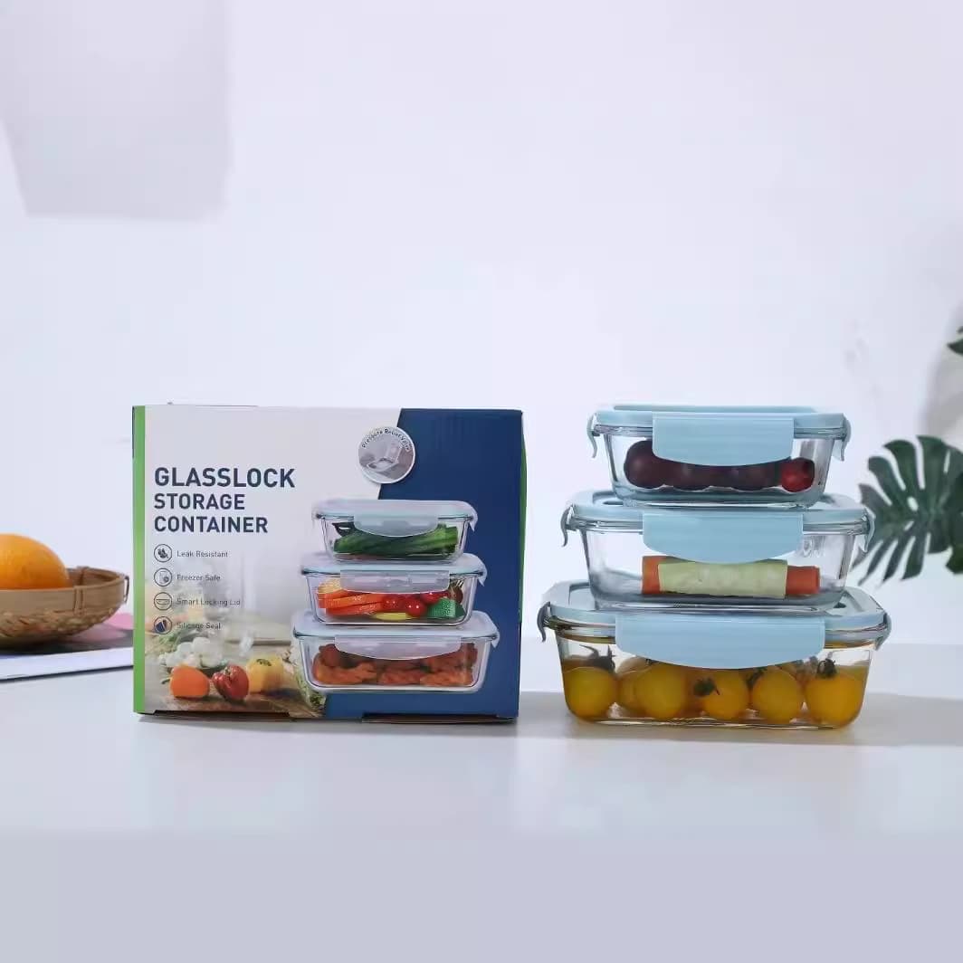 Glass lunch box, microwave-safe with compartments and lid, office worker lunch box, fresh-keeping bento bowl set.