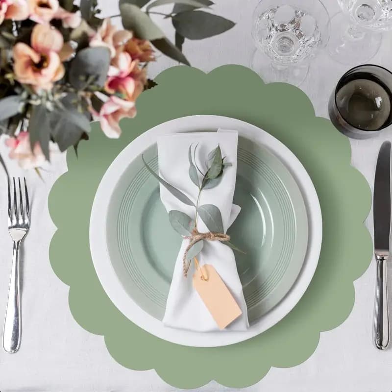 Cross-border Amazon tail grass green floral paper placemats, square wave edge, disposable for weddings and birthdays