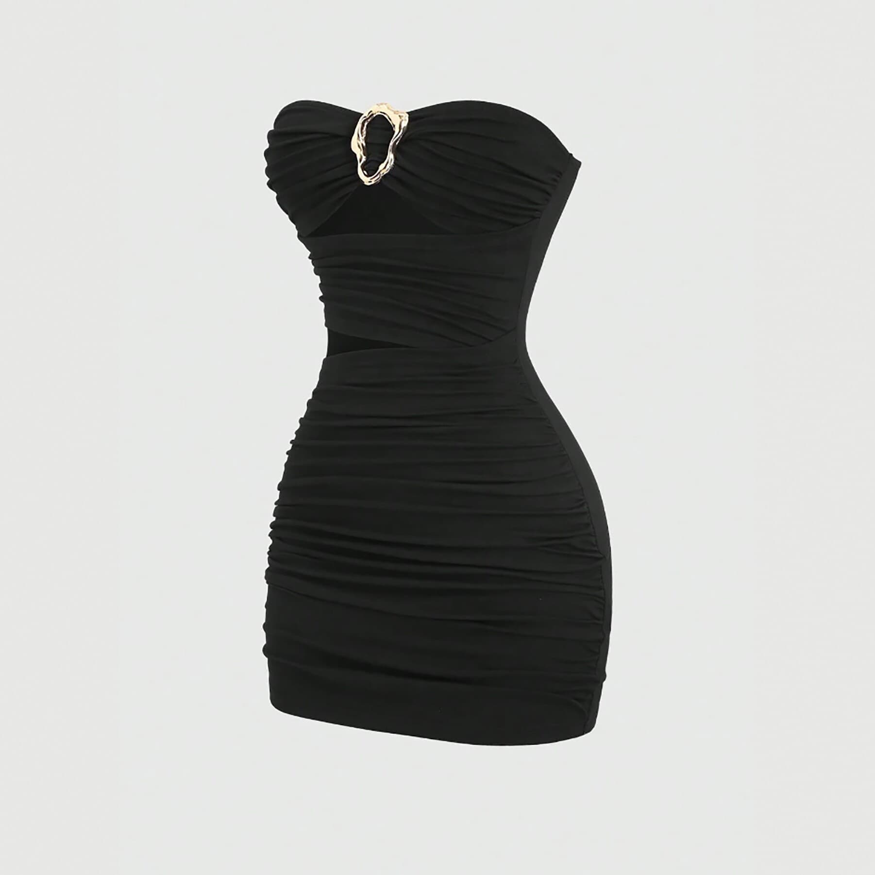 2026 European and American Summer New Trendy Fashion Women's Strapless Short Dress with Metal Accessories Cross-border Export Dress