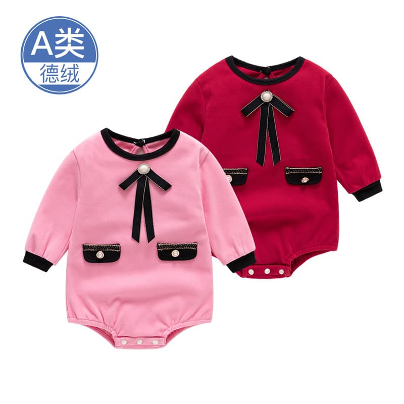 Baby Bodysuit Velvet Chanel-Style Girl's Clothing Super Cute Warm Princess Romper Newborn First Birthday Dress