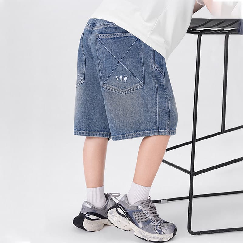 Children's Summer Denim Jeans Thin Boys Embroidered Stylish Five-Point Pants Baby Cool Loose Casual Pants Boys Shorts