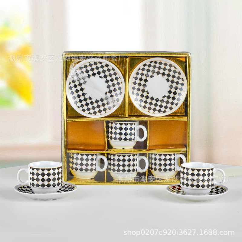 New European style ceramic coffee cup set cross-border hot stamping coffee cup Middle East 6 cups 6 saucers practical afternoon tea cup