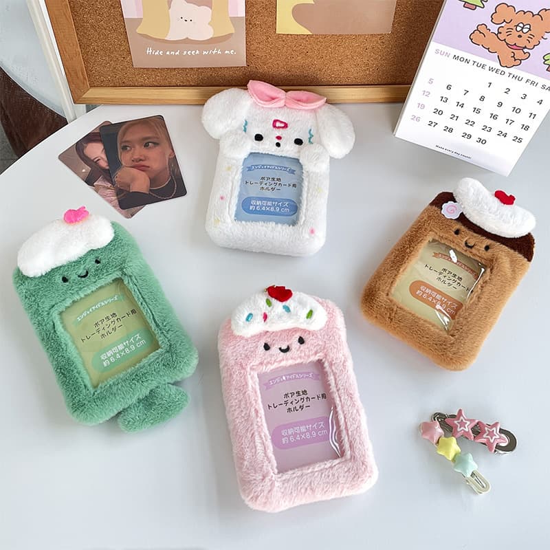 New Cute Plush Dessert Card Sleeve Transparent Meal Card Bus Card Storage Bag Idol Small Card Display Pendant Wholesale