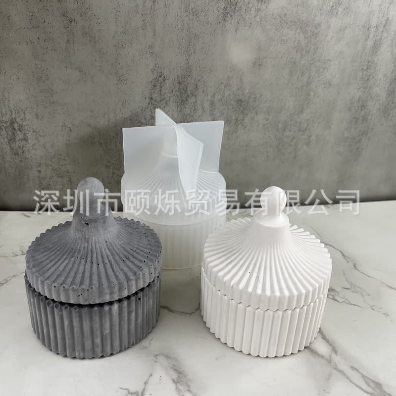 Vertical Striped Round Flower Pot Silicone Mold Flower Pot Storage Box Silicone Mold Flower Pot Gypsum Glue Mold