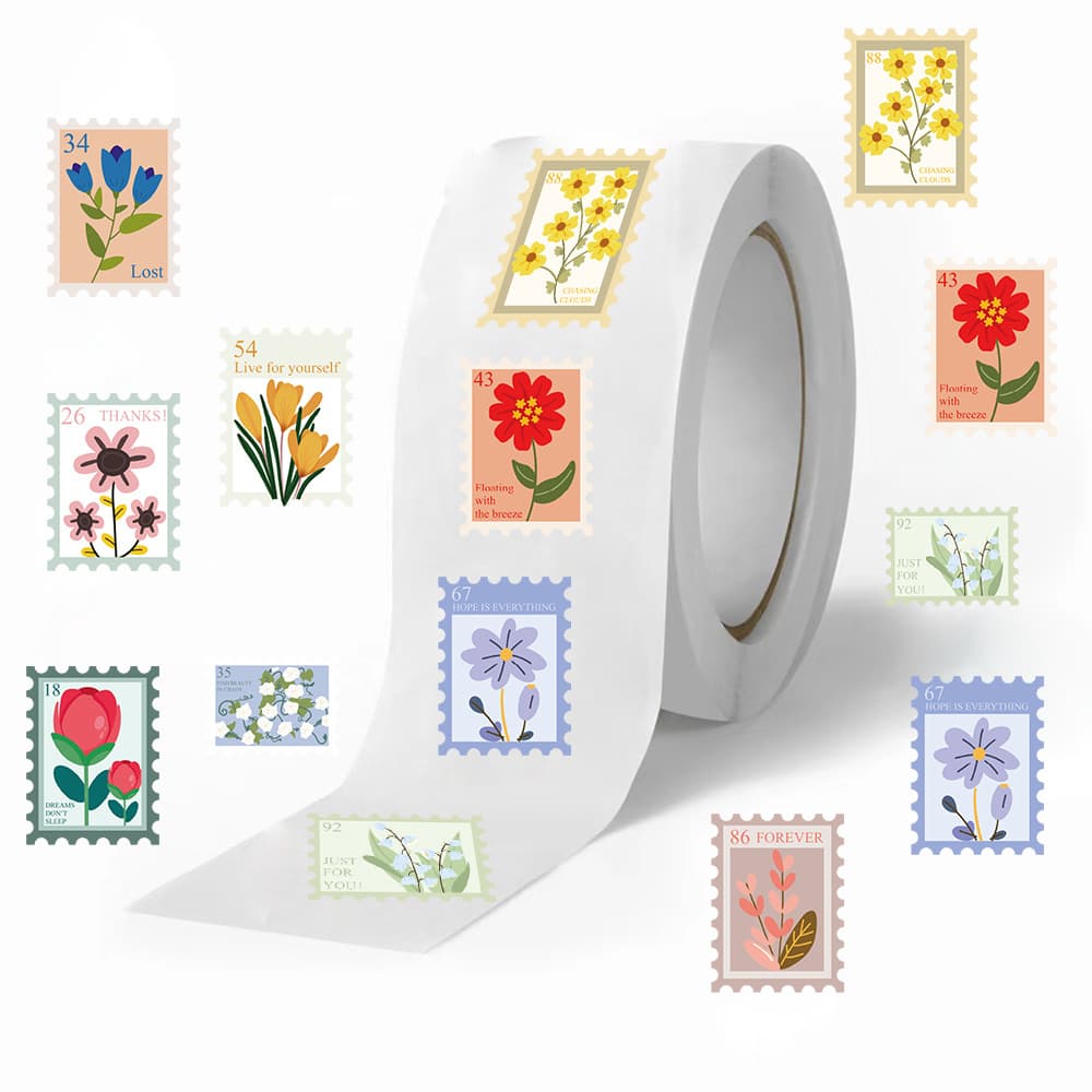500 sheets/roll floral stamp roll stickers sticky tape envelope decoration PVC waterproof seal stickers cross-border