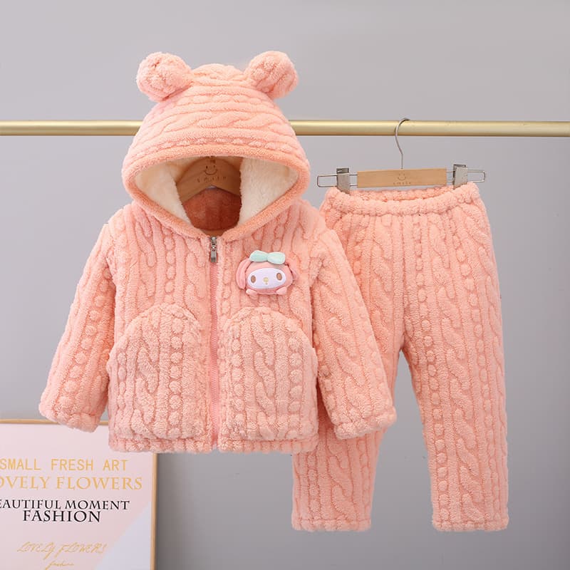Kids Winter 3-Layer Thickened Pajamas Boys Girls Baby Warm Fleece Homewear Set Extra Warm