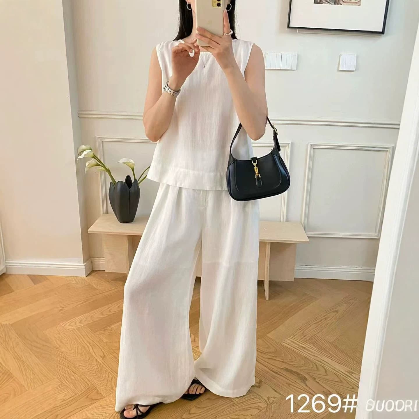 Ramie Two-Piece Set 2026 Artistic Simple Sleeveless Pullover Vest + Elastic Waist Straight Wide-Leg Pants for Women