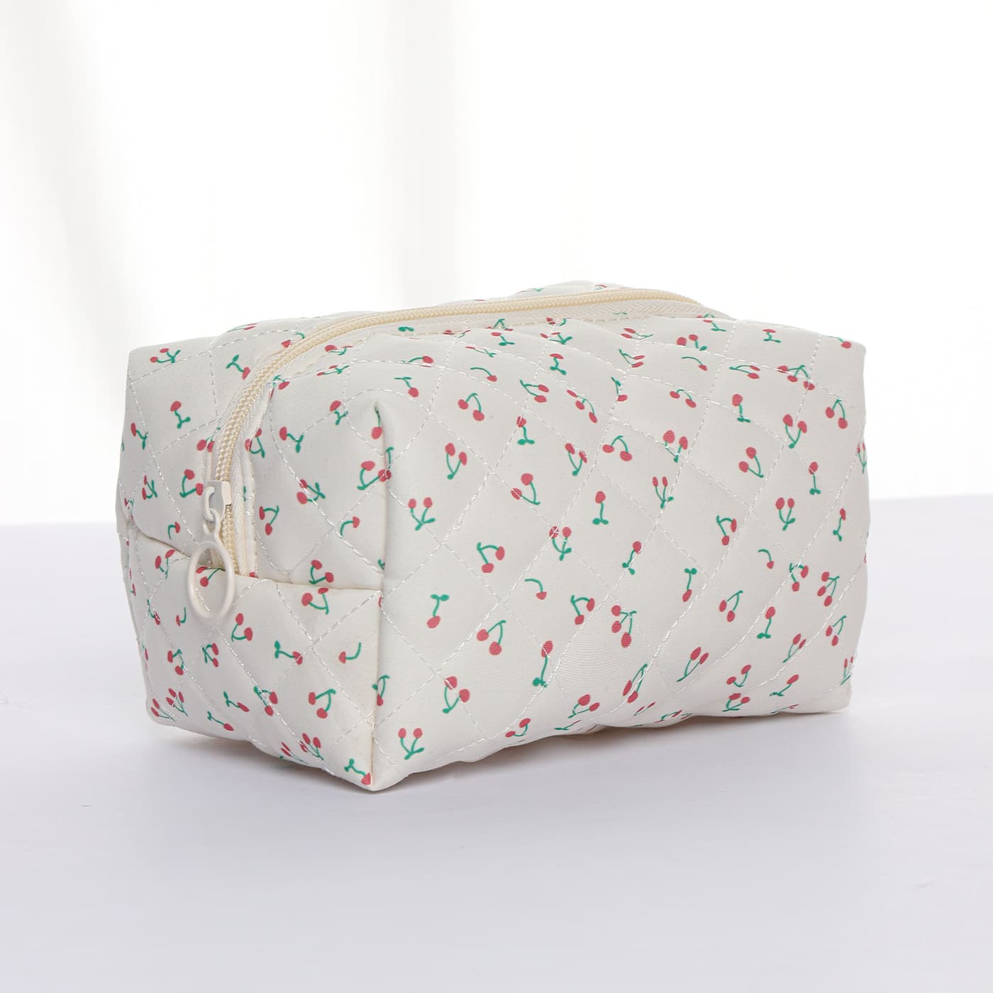 Small Floral Handmade Cosmetic Bag, Large Capacity Korean Style Quilted Toiletry Organizer Pouch, Knitted Zipper Bag, Portable