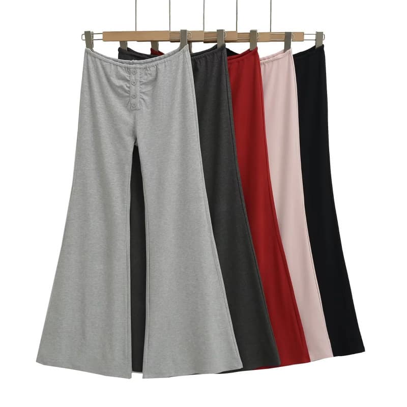 INS Hot Girl Low-Waist Button-Fly Flared Floor-Length Pants 2025 European and American Blogger Style Figure-Flattering Leg-Lengthening Casual Long Pants