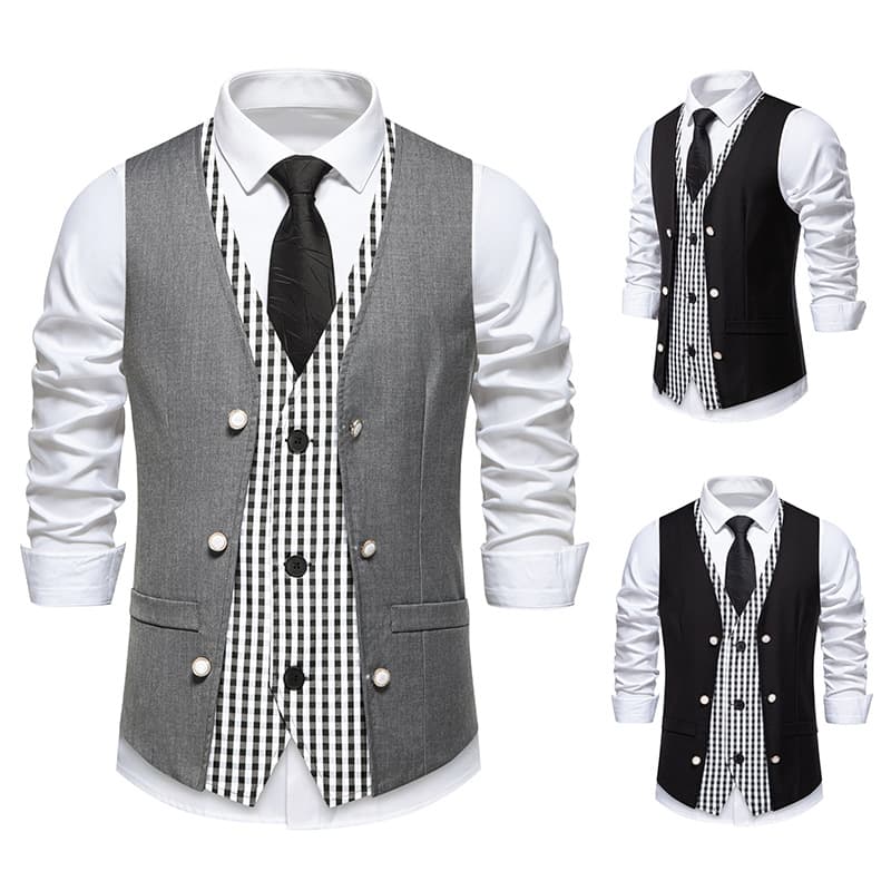 2024 Autumn/Winter New European Size Men's Suit Vest (Foreign Trade), Amazon Faux 2-Piece Men's Vest/Tuxedo