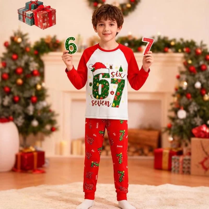 Cross-border Christmas Parent-Child Matching Family Pajamas Set, European and American Christmas Holiday Cotton Sleepwear, Family Outfit Wholesale