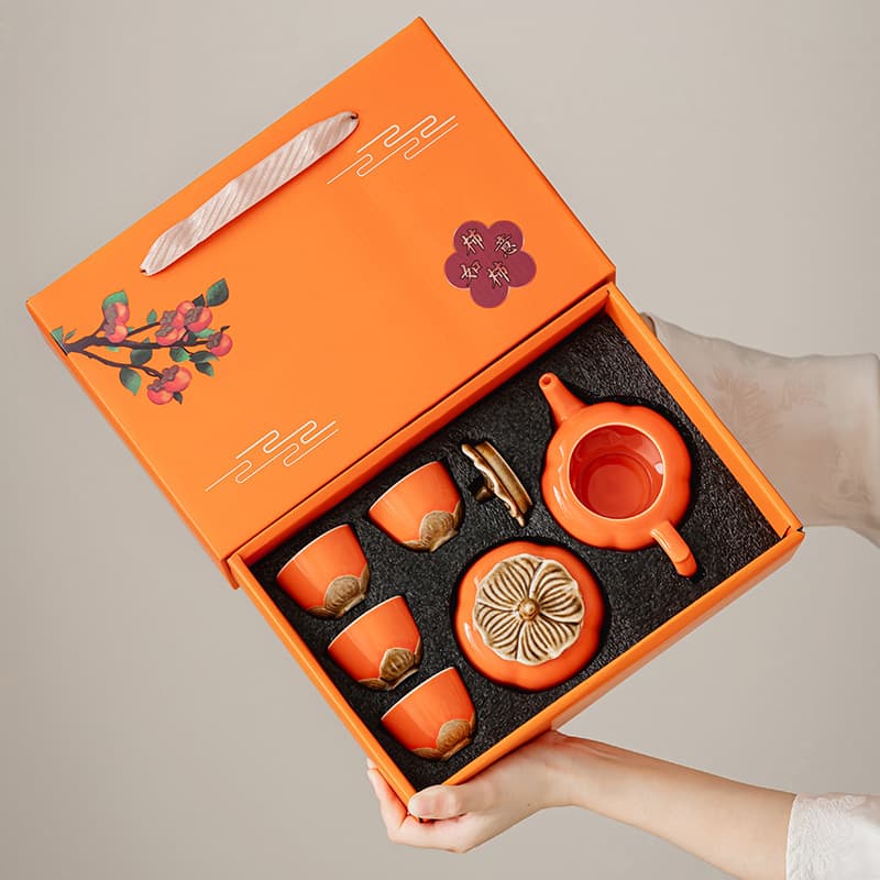 Creative Travel Set Chinese Trendy Cute Persimmon Tea Set New Chinese Style Teapot Wedding Custom Souvenir Corporate Wholesale