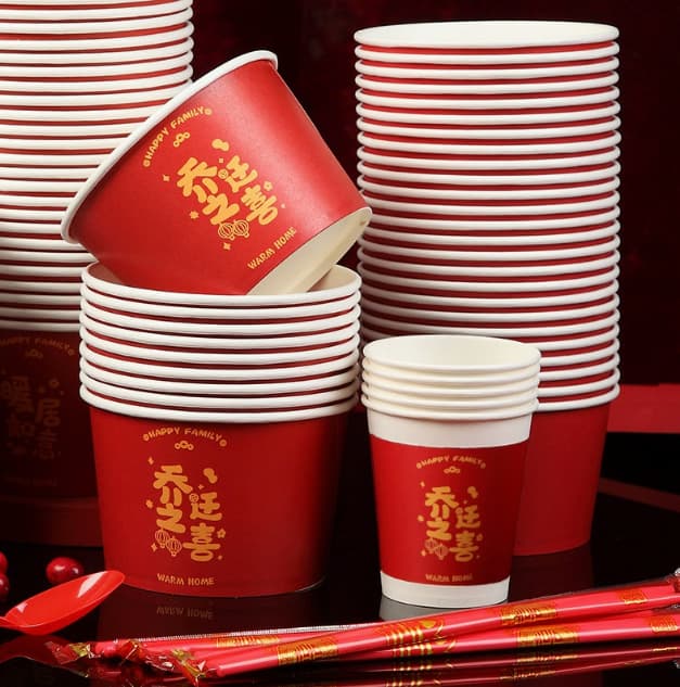 Housewarming paper bowls, new home celebration bowls, disposable bowl and chopstick set for home banquets, full tableware set