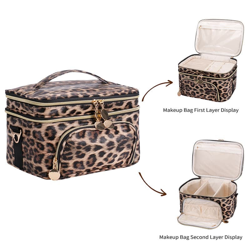 Amazon's New Large-Capacity Leopard Print Cosmetic Bag Portable Waterproof Hand-Held Cross-Body Travel Toiletry Layered Storage Bag