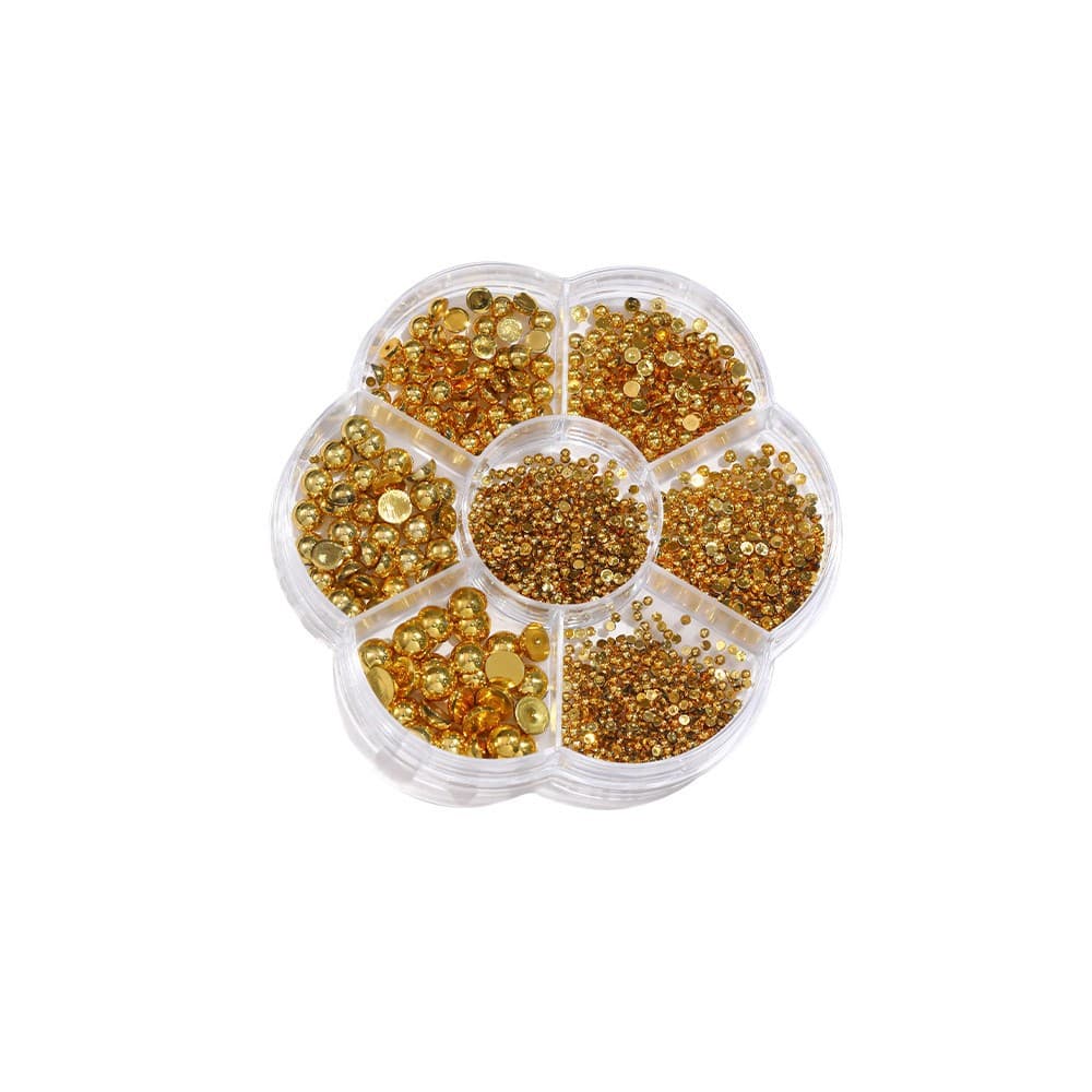 Half-Round Pearl Nail Art Decorations 7-Grid Box Set Gold/Silver Half-Round Small Water Droplets DIY Resin Nail Art Decorative Accessories
