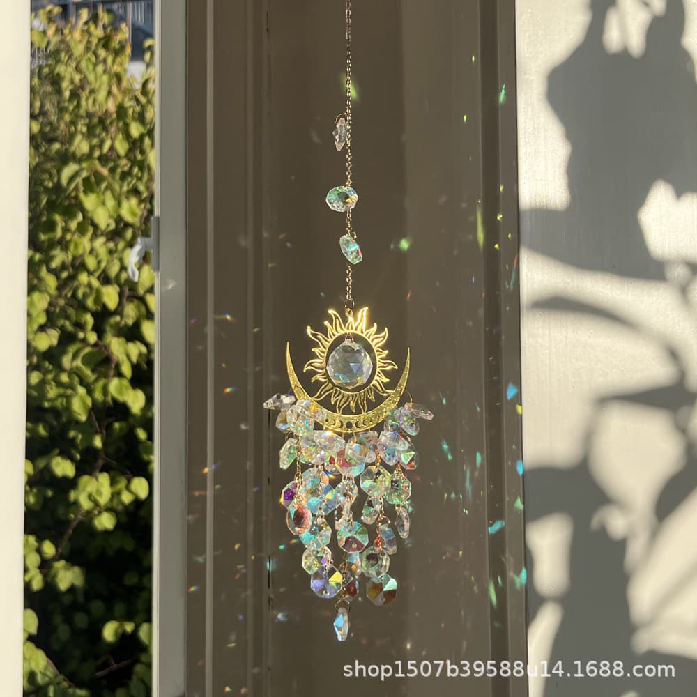 Manufacturer Wholesale Stock Cross-border Garden Light Collecting Ornament Evil Eye Sun Moon Crystal Sun Catcher Wind Chime