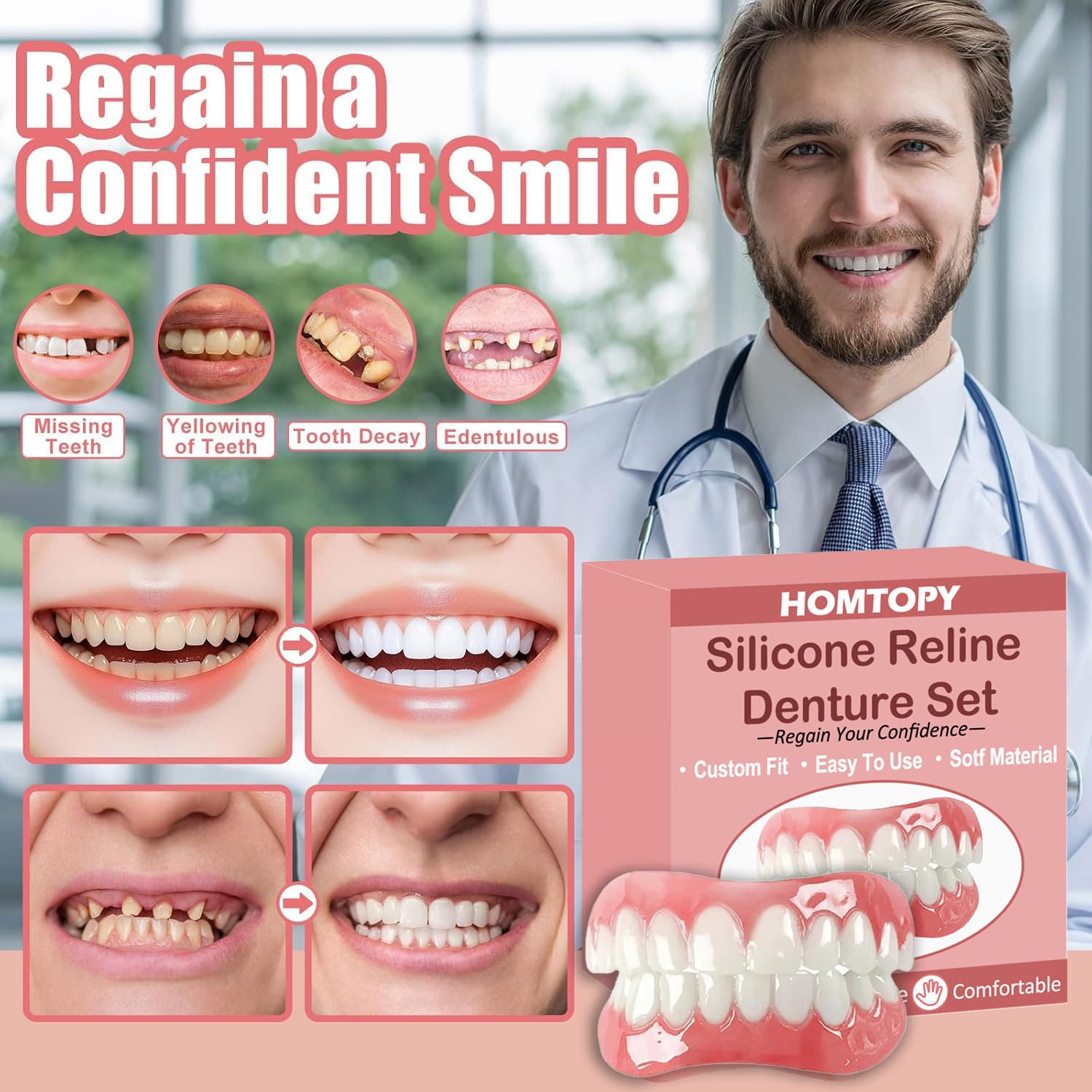Cross-border Denture Adhesive Gel Kit Silicone Denture Adhesive Temporary Fake Teeth Smile Dental Gel Set