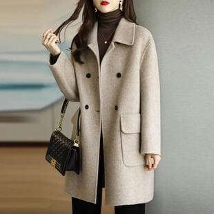 Wool Coat for Women, 2024 Autumn/Winter Age-Reducing Thickened Korean Warm Mid-Length Loose Small Size Suit Jacket Trendy