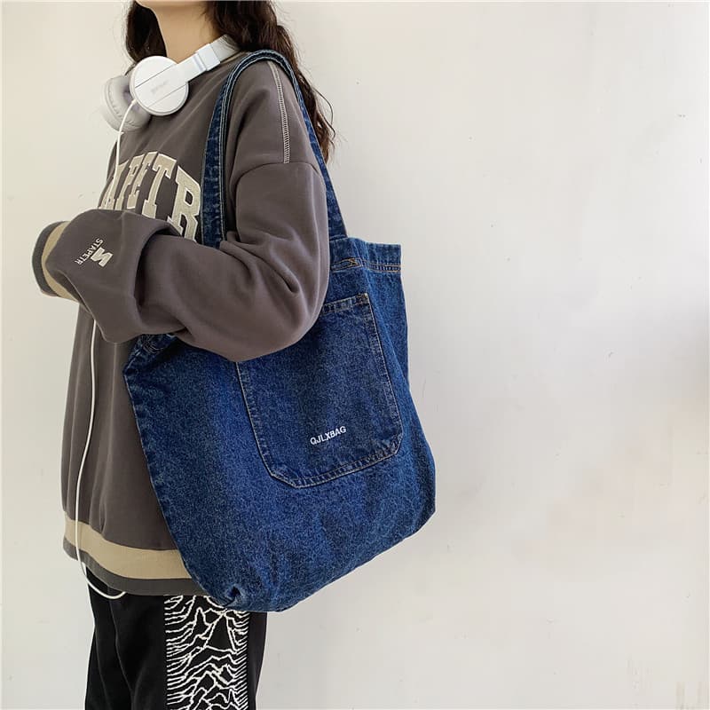 Denim Soft Girl Hand Shopping Bag 2021 Spring New Ins College Style Casual Unisex Shoulder Bag Wholesale