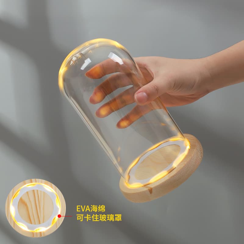 EVA Anti-Slip Buckle Preserved Flower Glass Dome Base with Light Display Box with Dust Cover Hand Model Glass